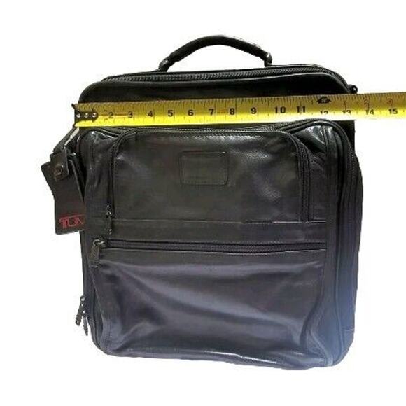 TUMI Leather Briefcase Backpack Laptop Travel Bag 16x13 Office Organizer Tote - Picture 10 of 16